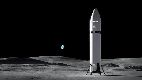 Artist's concept of SpaceX's Starship Human Landing System on the lunar surface
